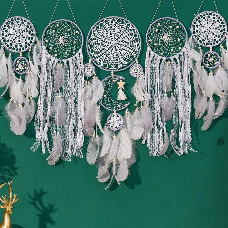 Macrame Moon Dreamcatcher Wall Hanging, Boho Handmade Home Decor, 100 cm, 8 Colors