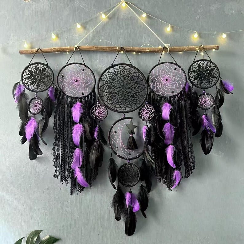 Macrame Moon Dreamcatcher Wall Hanging, Boho Handmade Home Decor, 100 cm, 8 Colors