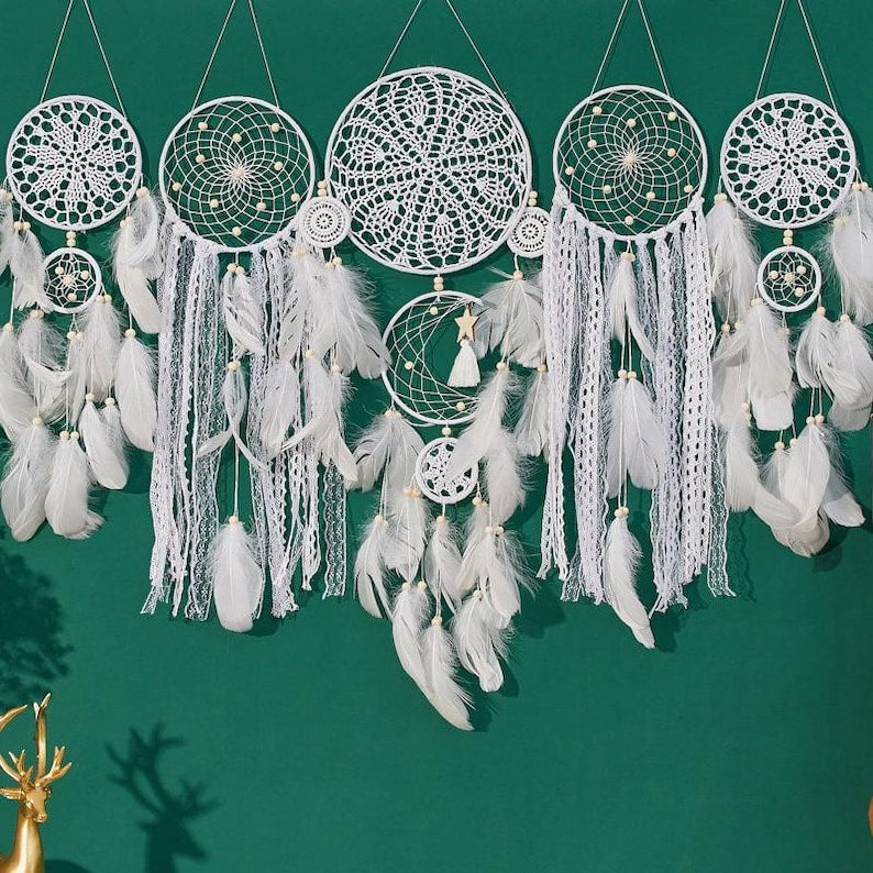 Macrame Moon Dreamcatcher Wall Hanging, Boho Handmade Home Decor, 100 cm, 8 Colors