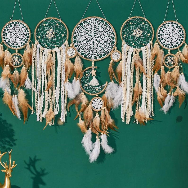 Macrame Moon Dreamcatcher Wall Hanging, Boho Handmade Home Decor, 100 cm, 8 Colors