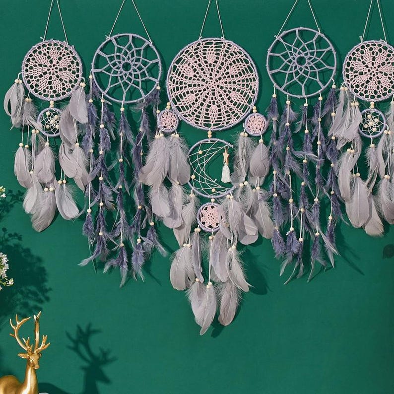 Macrame Moon Dreamcatcher Wall Hanging, Boho Handmade Home Decor, 100 cm, 8 Colors