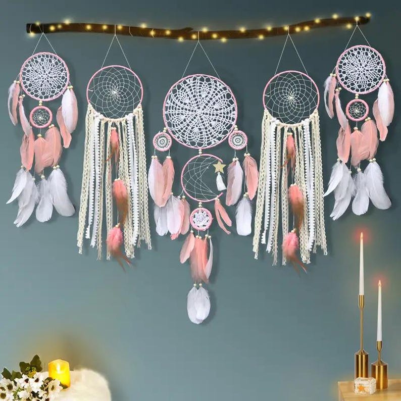 Macrame Moon Dreamcatcher Wall Hanging, Boho Handmade Home Decor, 100 cm, 8 Colors