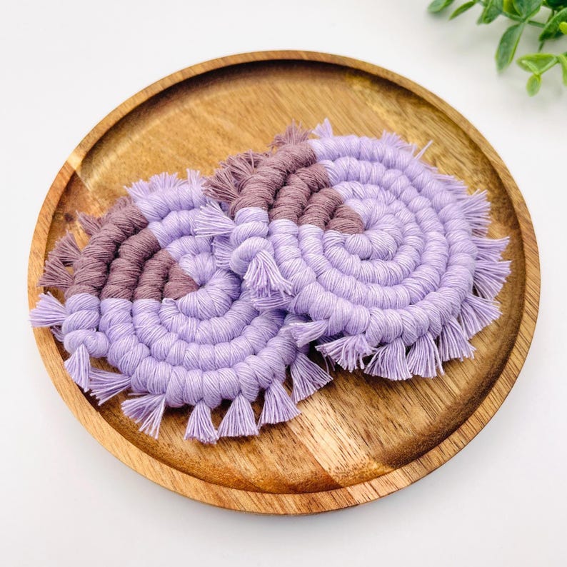 Macrame Car Coasters Set of 2 – Handmade Cotton Cup Holder Coasters, Boho Two-Tone