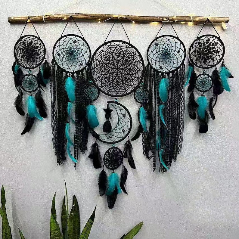Macrame Moon Dreamcatcher Wall Hanging, Boho Handmade Home Decor, 100 cm, 8 Colors