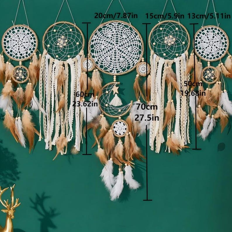 Macrame Moon Dreamcatcher Wall Hanging, Boho Handmade Home Decor, 100 cm, 8 Colors