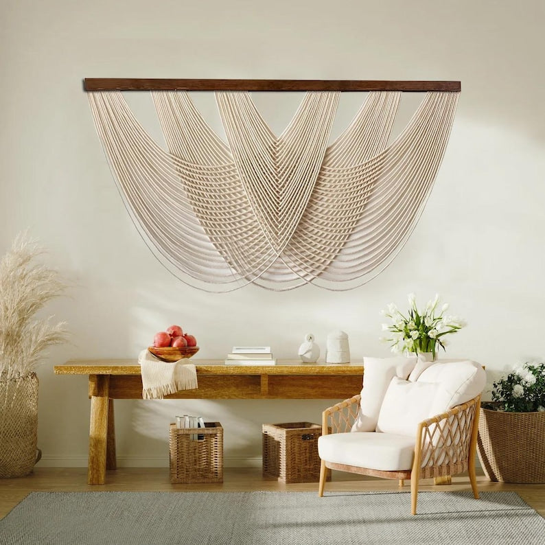 Extra Large Macrame Wall Hanging for Living Room, Handmade Fiber Wall Art, Contemporary Tapestry, Boho Chic Home Decor