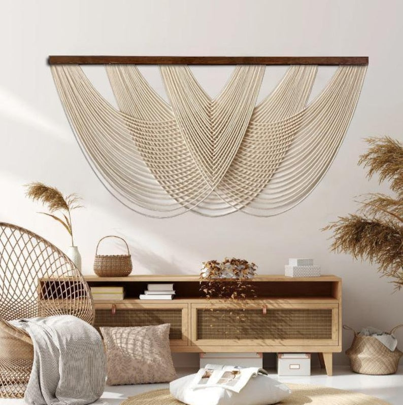Extra Large Macrame Wall Hanging for Living Room, Handmade Fiber Wall Art, Contemporary Tapestry, Boho Chic Home Decor