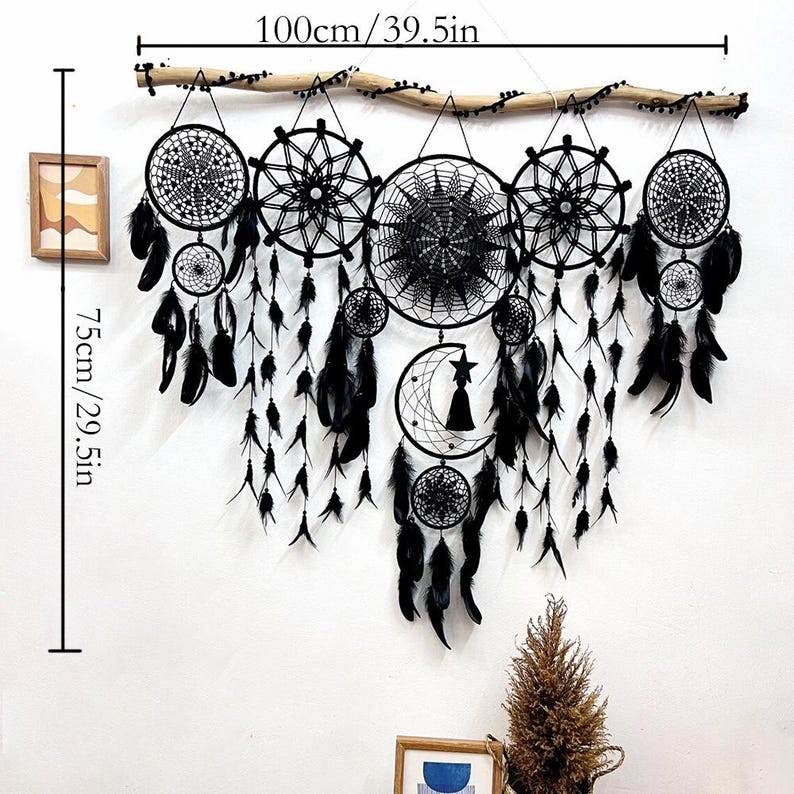 Macrame Moon Dreamcatcher Wall Hanging, Boho Handmade Home Decor, 100 cm, 8 Colors