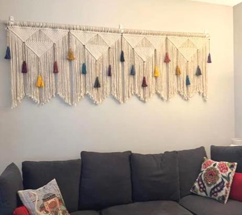 Macrame Headboard Wall Art Large Hanging Boho Tapestry Off White