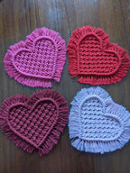 Macrame Coaster Heart and Rectangle, 33 Colors, Boho Home Decor, Coffee Mug Rug