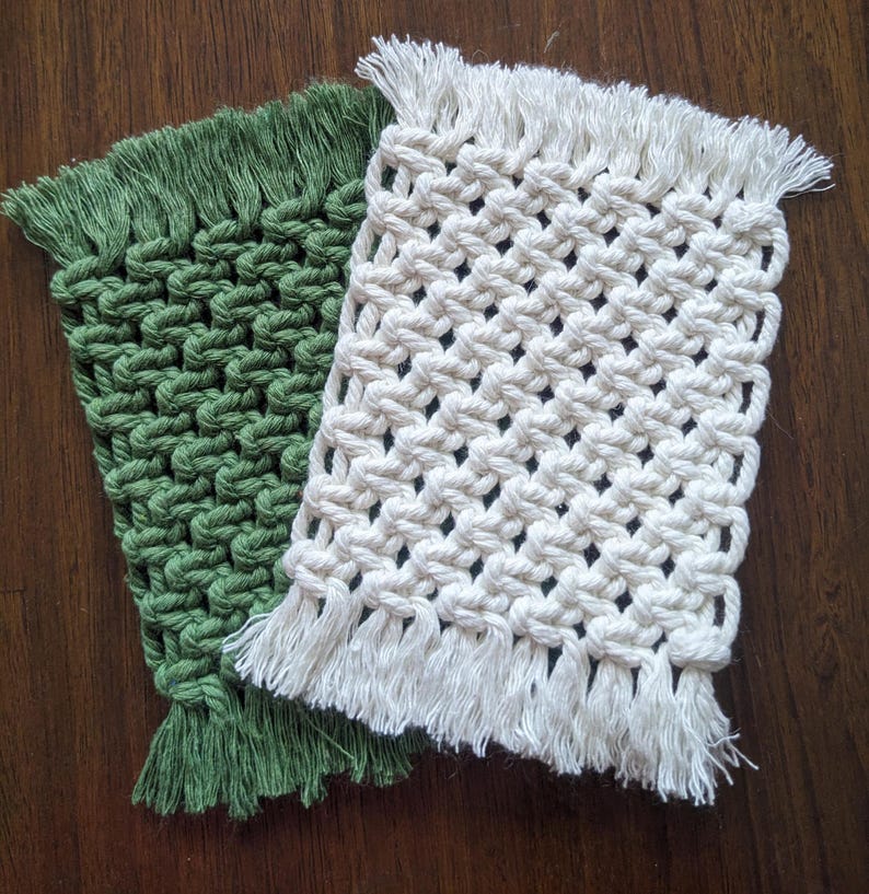 Macrame Coaster Heart and Rectangle, 33 Colors, Boho Home Decor, Coffee Mug Rug