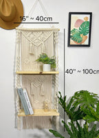 2 Tier Macrame Wall Hanging Shelf Boho Organizer with Wood Shelves for Plants and Decor