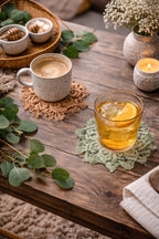 Macrame Coasters Set of 4, Boho Coffee Table Decor, Cotton Fiber Drink Coasters with Wooden Ring, Neutral Color Options