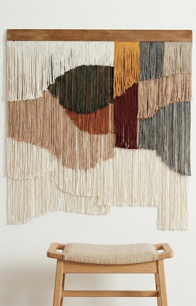 Macrame Wall Hanging 59x48 Inch Large Bohemian Yarn Tapestry