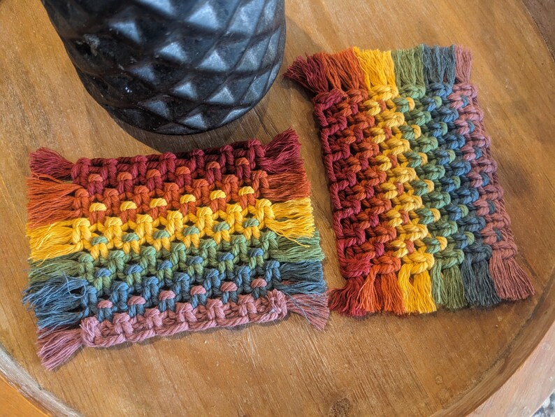 Rainbow Macrame Mug Rugs Set of 2 Coasters Boho Handmade Cotton Drinkware Accessories