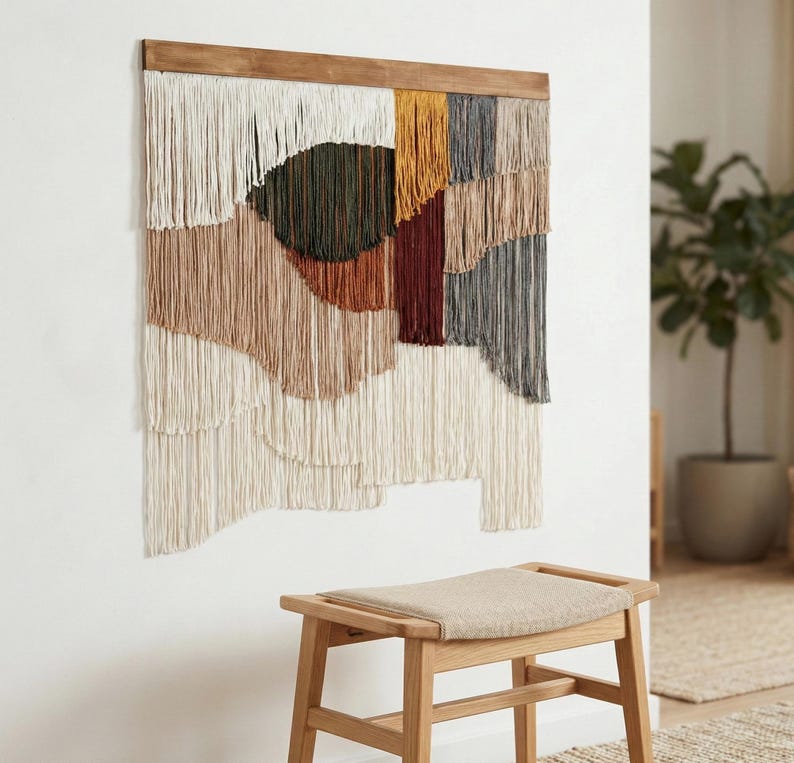 Macrame Wall Hanging 59x48 Inch Large Bohemian Yarn Tapestry