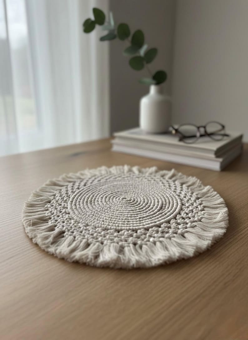 Round Cotton Rope Macrame Placemat, Boho Table Centerpiece, 12-20 inch, Multiple Colors