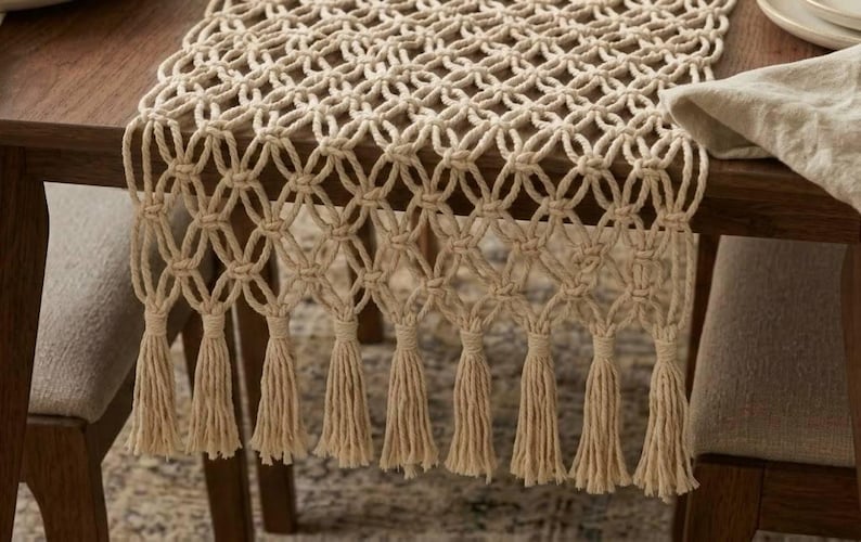 Macrame Table Runner Boho Cotton Woven Dining Accent 36"-120"