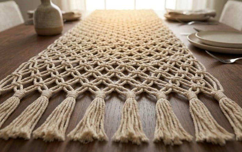 Macrame Table Runner Boho Cotton Woven Dining Accent 36"-120"
