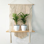 Macrame Wall Shelf Plant Hanger Boho Rope Decor Wooden Shelf Beige 50x68 cm