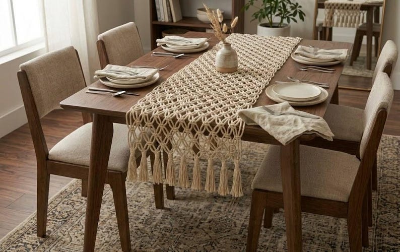 Macrame Table Runner Boho Cotton Woven Dining Accent 36"-120"