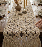 Macrame Table Runner, Boho Farmhouse Dining Decor, Cotton Handwoven Runner