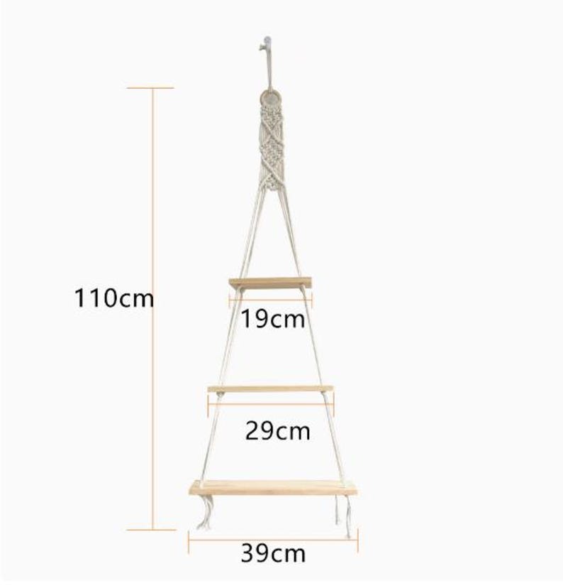 Macrame Hanging Shelf 3 Tier Wall Decor, Boho Plant Shelf, Wooden Rope Shelf, Nordic Wall Organizer