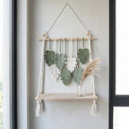 Macrame Maple Leaf Wall Shelf Handwoven Cotton Rope Hanging Shelf Autumn Boho Floating Shelf