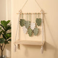 Macrame Maple Leaf Wall Shelf Handwoven Cotton Rope Hanging Shelf Autumn Boho Floating Shelf