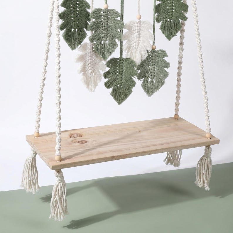 Macrame Maple Leaf Wall Shelf Handwoven Cotton Rope Hanging Shelf Autumn Boho Floating Shelf