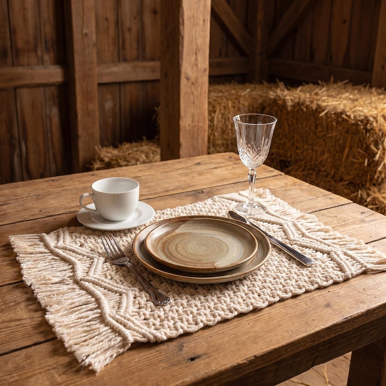 Macrame Placemats Set of 4 Cotton Woven Table Mats 30x50cm Boho Kitchen Dining Table Decor