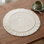 Boho Macrame Round Placemat with Fringe – Rustic Table Mat, 40cm