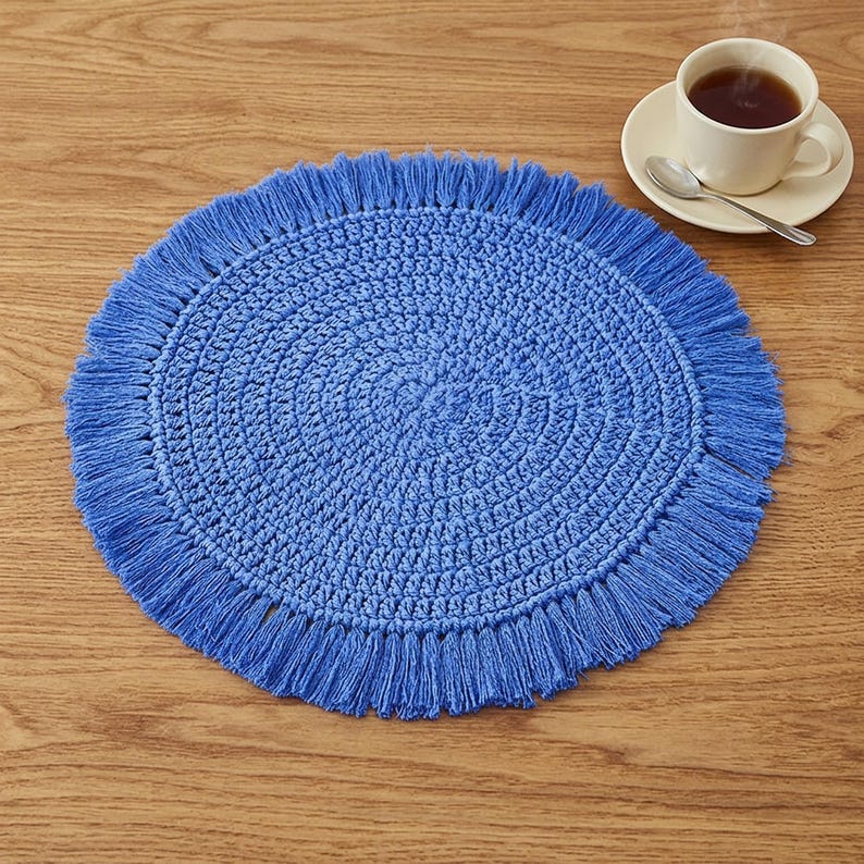 Boho Macrame Round Placemat with Fringe – Rustic Table Mat, 40cm