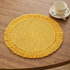 Boho Macrame Round Placemat with Fringe – Rustic Table Mat, 40cm