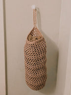 Crochet Grocery Bag Holder | Hanging Plastic Bag Dispenser | Mesh Kitchen Storage Organizer
