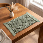 Woven Macrame Placemat Boho Table Runner with Fringed Diamond Pattern, Natural, 4 Sizes