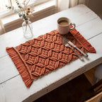 Woven Macrame Placemat Boho Table Runner with Fringed Diamond Pattern, Natural, 4 Sizes