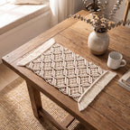 Woven Macrame Placemat Boho Table Runner with Fringed Diamond Pattern, Natural, 4 Sizes