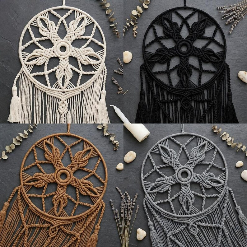 Large Round Macrame Dreamcatcher Boho Tassel Woven Wall Hanging, 30 cm Iron Ring, Cotton Cord, 4 Colors