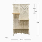 3-Tier Macrame Wall Shelf Boho Hanging Shelf with Wooden Shelves 50x90 cm Natural Cotton Handmade Wall Decor