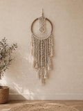 Boho Macrame Wall Hanging, Large Dream Catcher Wall Decor, Handmade Neutral Home Decor, Rustic Fiber Art