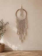 Boho Macrame Wall Hanging, Large Dream Catcher Wall Decor, Handmade Neutral Home Decor, Rustic Fiber Art
