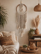 Boho Macrame Wall Hanging, Large Dream Catcher Wall Decor, Handmade Neutral Home Decor, Rustic Fiber Art