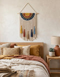 Macrame Rainbow Wall Hanging Woven Fiber Art Tapestry with Fringes and Tassels, Cotton, 40x60 cm
