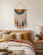 Macrame Rainbow Wall Hanging Woven Fiber Art Tapestry with Fringes and Tassels, Cotton, 40x60 cm