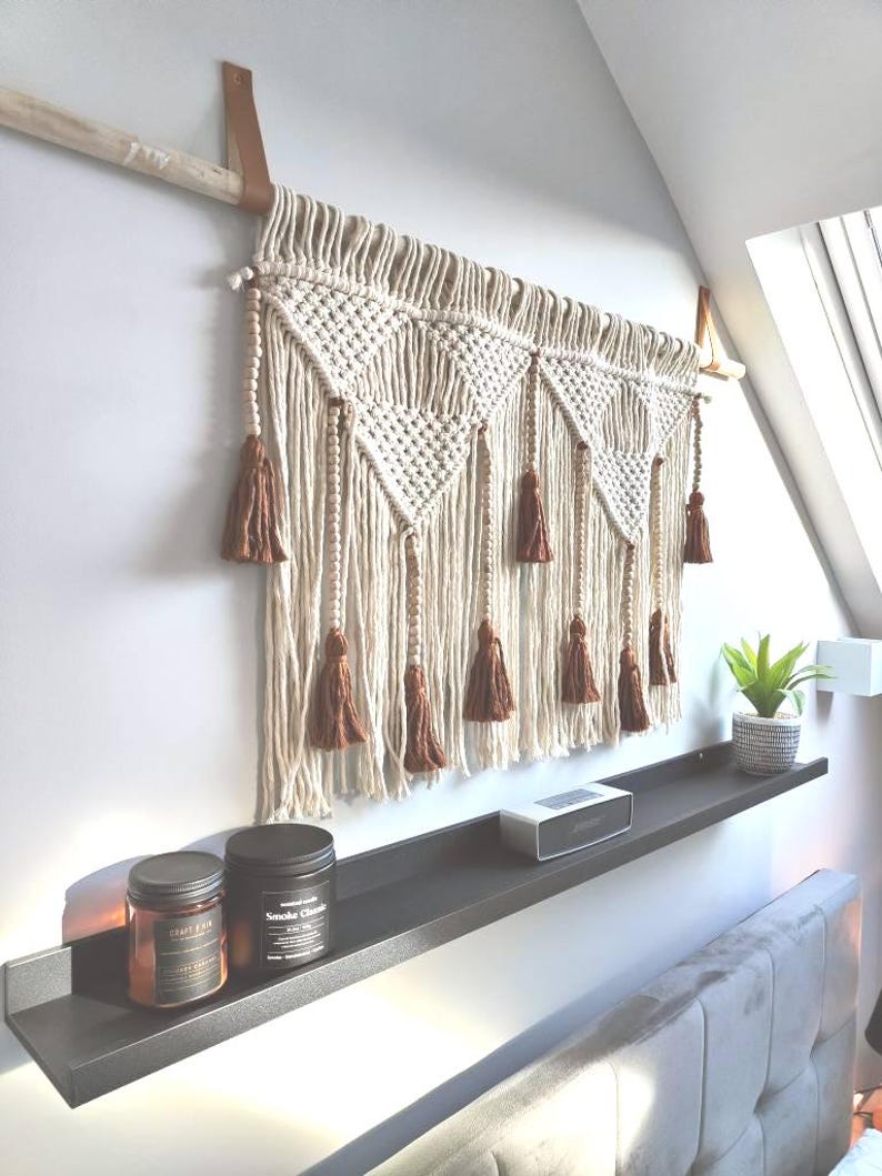 Macrame Headboard Wall Art Large Hanging Boho Tapestry Off White