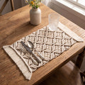 Woven Macrame Placemat Boho Table Runner with Fringed Diamond Pattern, Natural, 4 Sizes