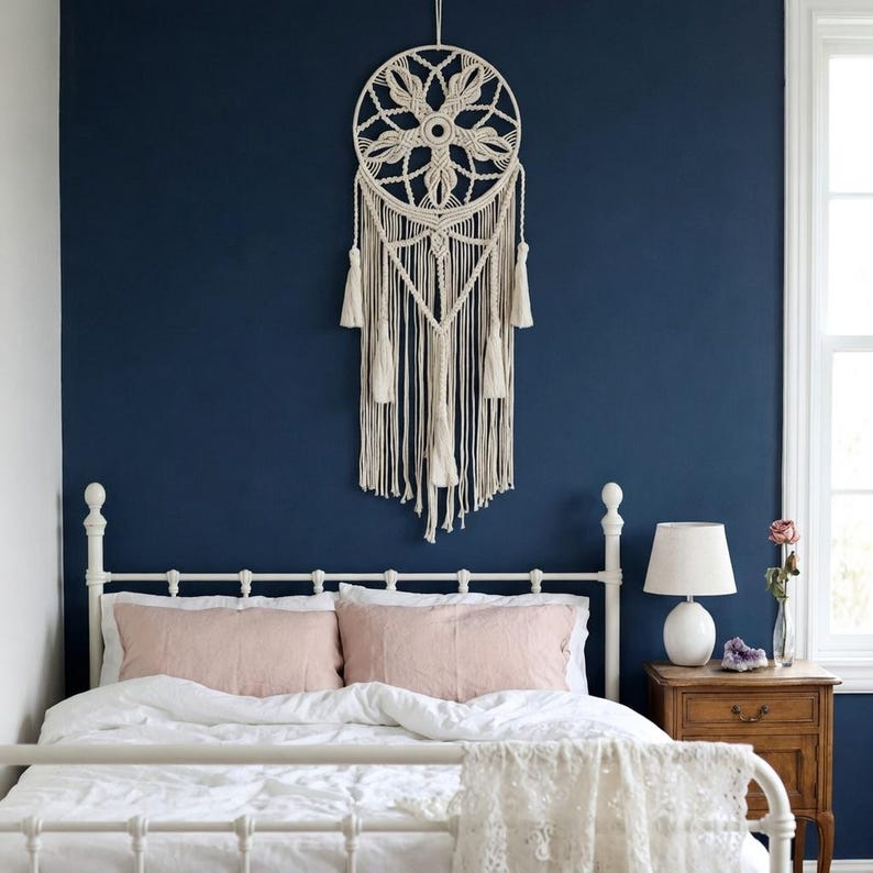 Large Round Macrame Dreamcatcher Boho Tassel Woven Wall Hanging, 30 cm Iron Ring, Cotton Cord, 4 Colors