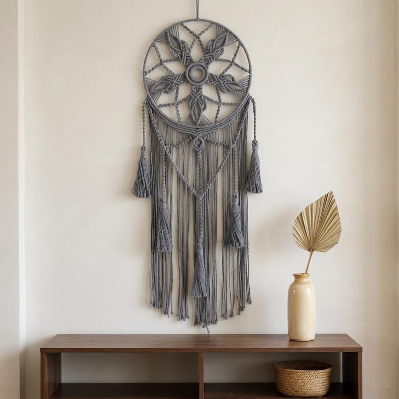 Large Round Macrame Dreamcatcher Boho Tassel Woven Wall Hanging, 30 cm Iron Ring, Cotton Cord, 4 Colors