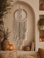 Boho Macrame Wall Hanging, Large Dream Catcher Wall Decor, Handmade Neutral Home Decor, Rustic Fiber Art